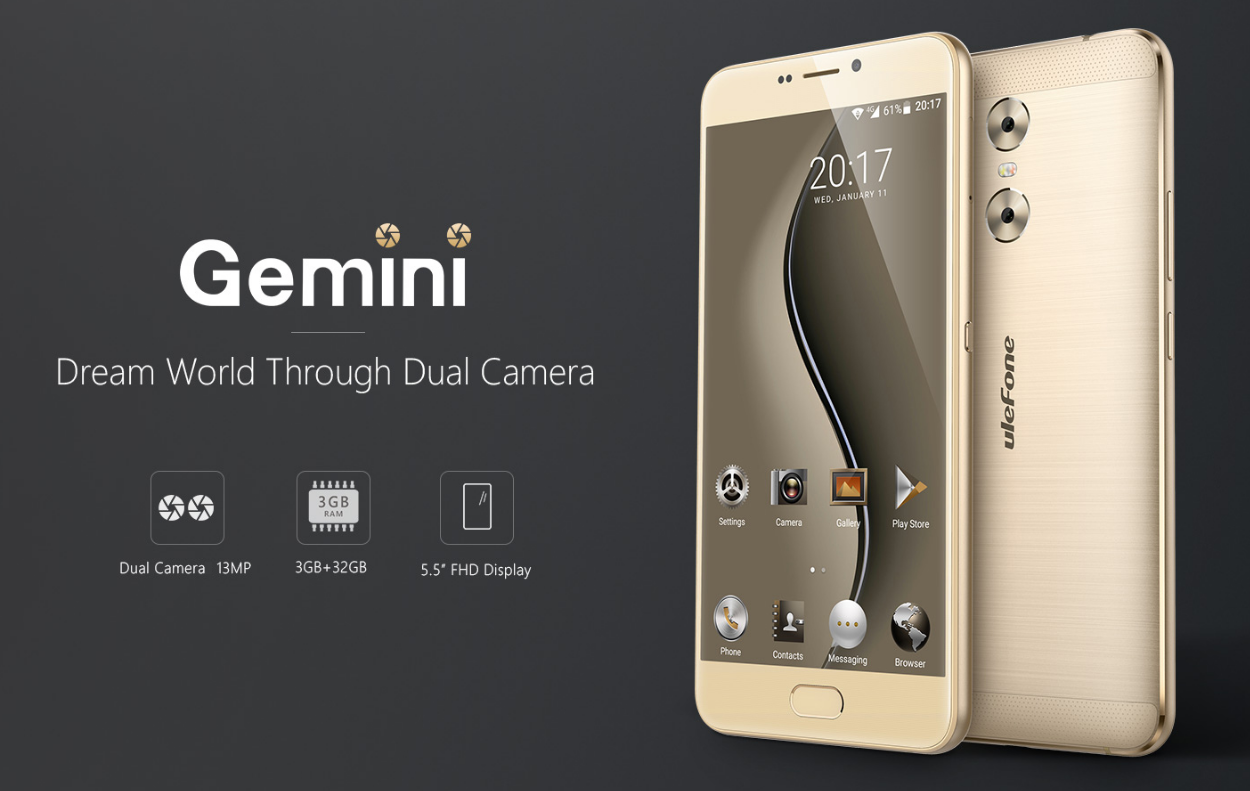 Ulefoneからも低価格デュアルレンズカメラスマホ『Ulefone Gemini』が発売～5.5インチフルHDでスタイリッシュデザイン