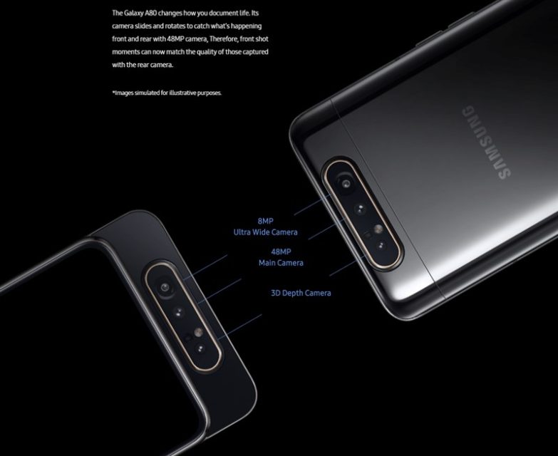 【クーポンで5.2万円】背面カメラがくるっと回転してフロントカメラになる「Samsung Galaxy A80」海外SIMフリー版が書く
