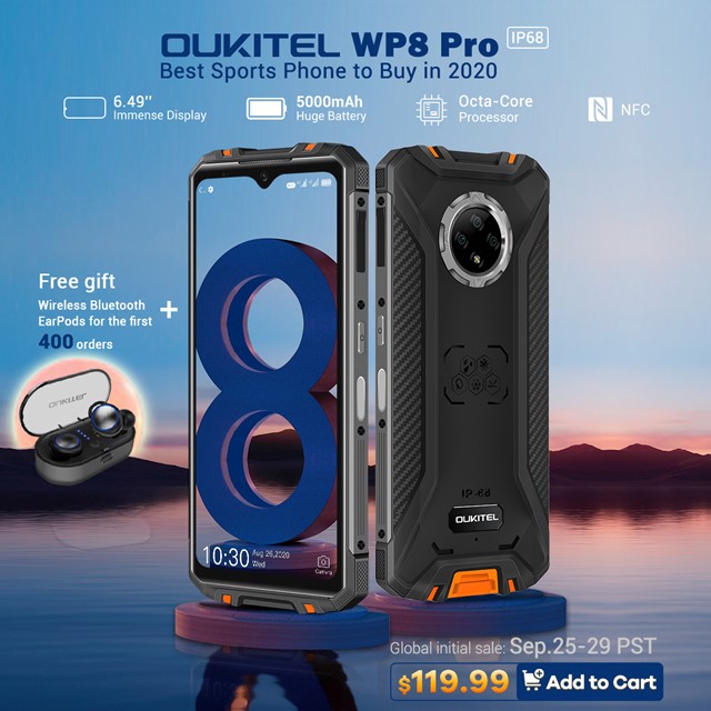 OUKITELの薄型タフネススマホ「WP8 Pro」が80ドルOFFの119.99ドル(約1.3万円)でグローバルセールスタート!更にTWSイヤホン付