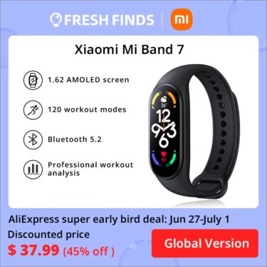 「Xiaomi Mi Band 7」グローバル版が遂に37.99ドルに! 7月1日までの短期期間限定セール+クーポンが魅力～換えバンド付も+1ドル程度と安い
