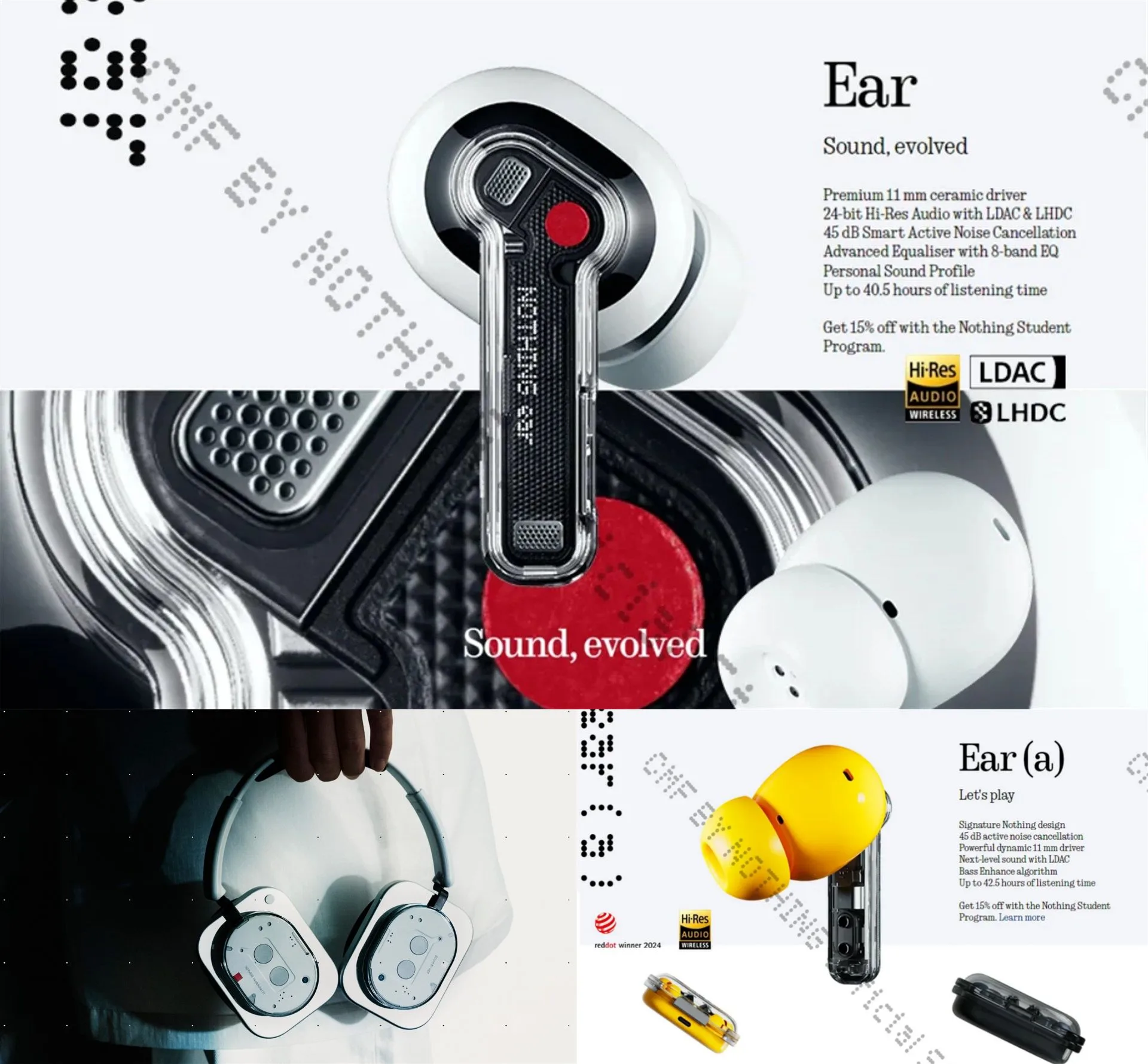 Nothing Ear Bluetoothヘッドセット 新品 Amazon.com: Nothing Ear (a) Wireless Earbuds, 45dB Hybrid